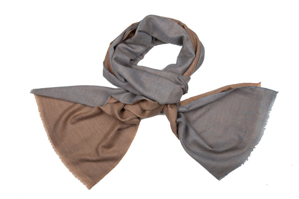 Yarn Dyed Cashmere Stole - Double colour blocks - Sky Blue + Beige