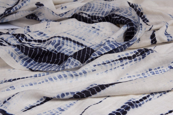 Cashmere Scarf - Printed Stoles - Shibori indigo on natural white