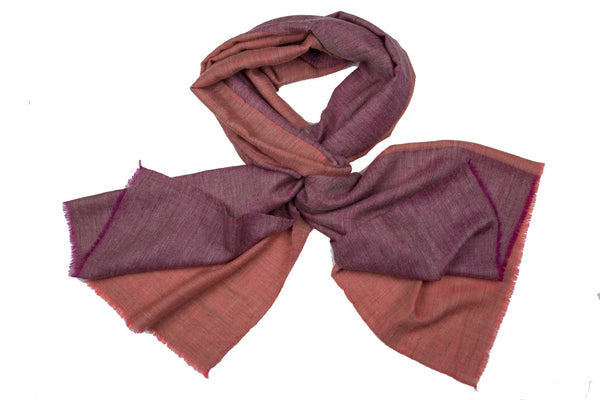 Yarn Dyed Cashmere Stole - Double colour blocks - Magenta + Peach